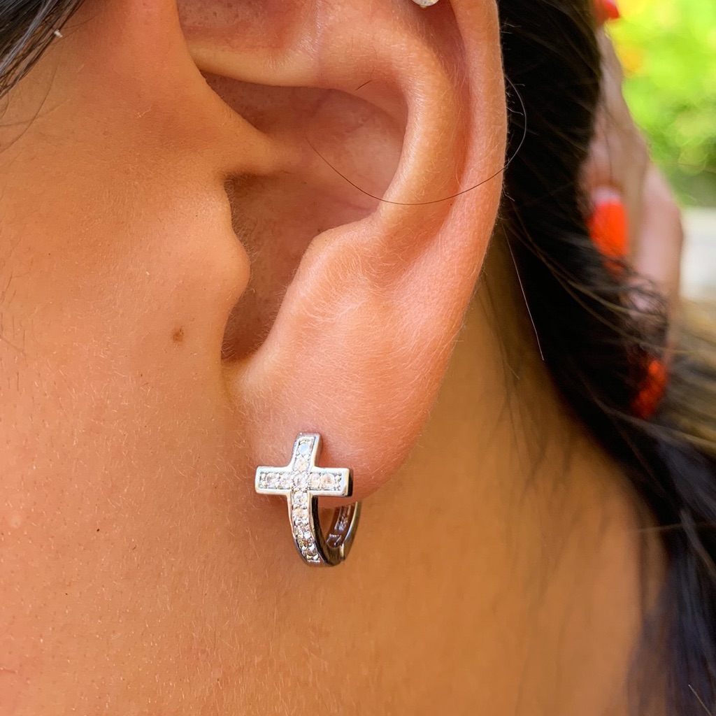 Lilia 18k Gold Dipped White Topaz Cross Earrings 145$